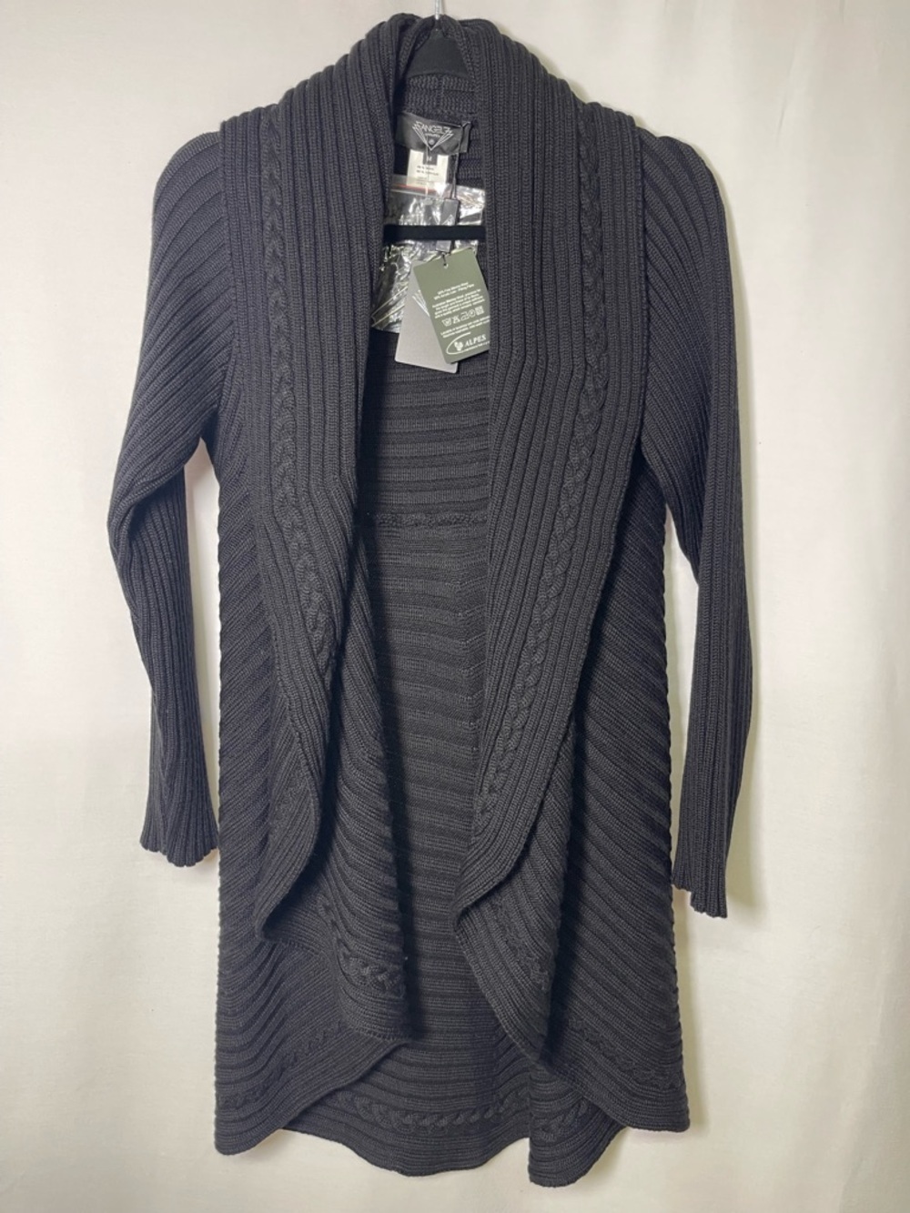 Black Cable-Knit Open Front Cardigan Size M